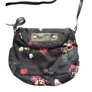 Marc by Marc Jacobs Floral Nylon Crossbody Bag Black Leather Trim Shoulder Purse